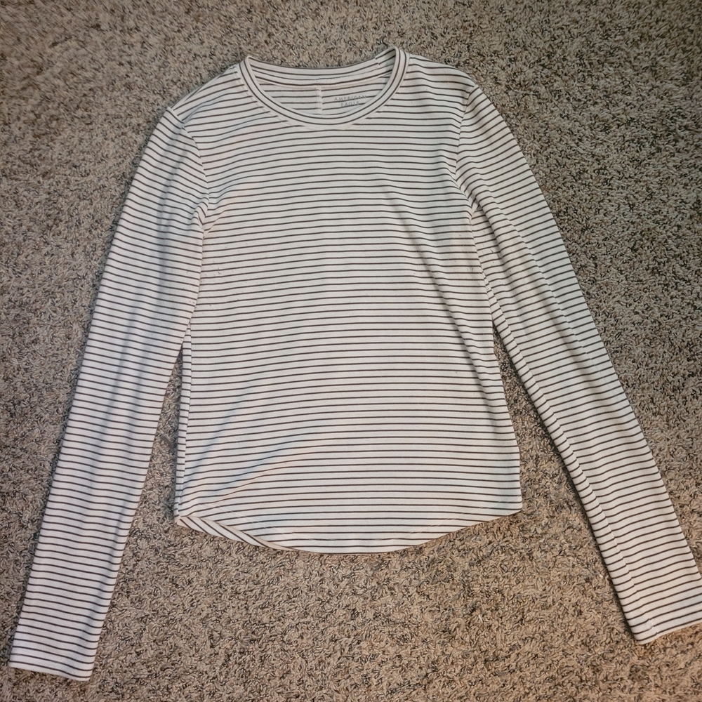 American Eagle Outfitters Brown and White Striped Long Sleeve Plush Tee